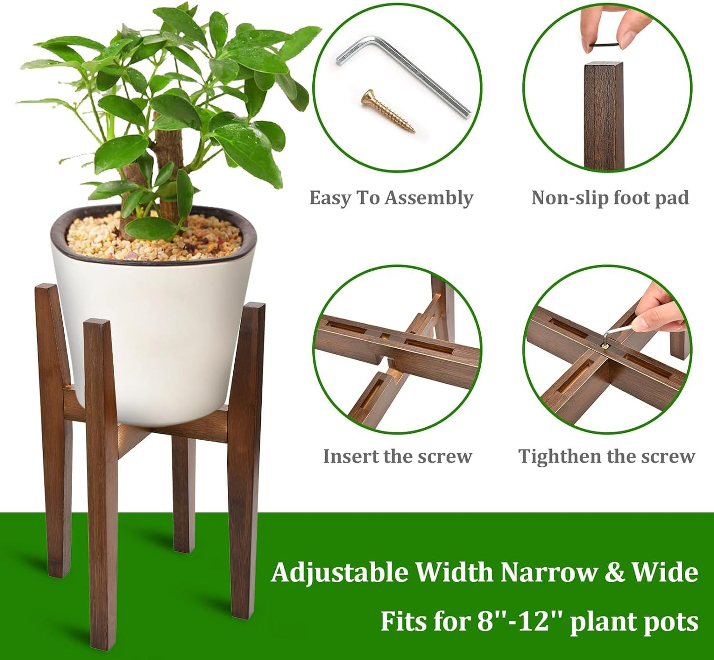 BADALU Adjustable Plant Stand Indoor, Bamboo plant stand Mid Century Plant Holder,Flower Pot Stand, Wood Plant Stand, Suitable for 8 to 12 Inches Pots, Modern Flower Stand (Excluding Potted Plants)