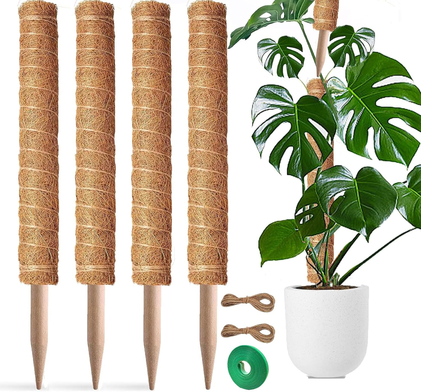 Moss Pole -4Pack 17Inch Monstera Plant Support for Climbing Plants Accessories Indoor -Stackable Moss Poles Plant Support Stakes -Coir Plant Pole Sticks for Potted Plants -Pothos, Tall Plant Trellis