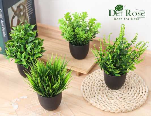 Der Rose Fake Plants 4 Packs Artificial Plants Small Faux Plants Black Bathroom Accessories for Bathroom Home Office Table Decor Indoor