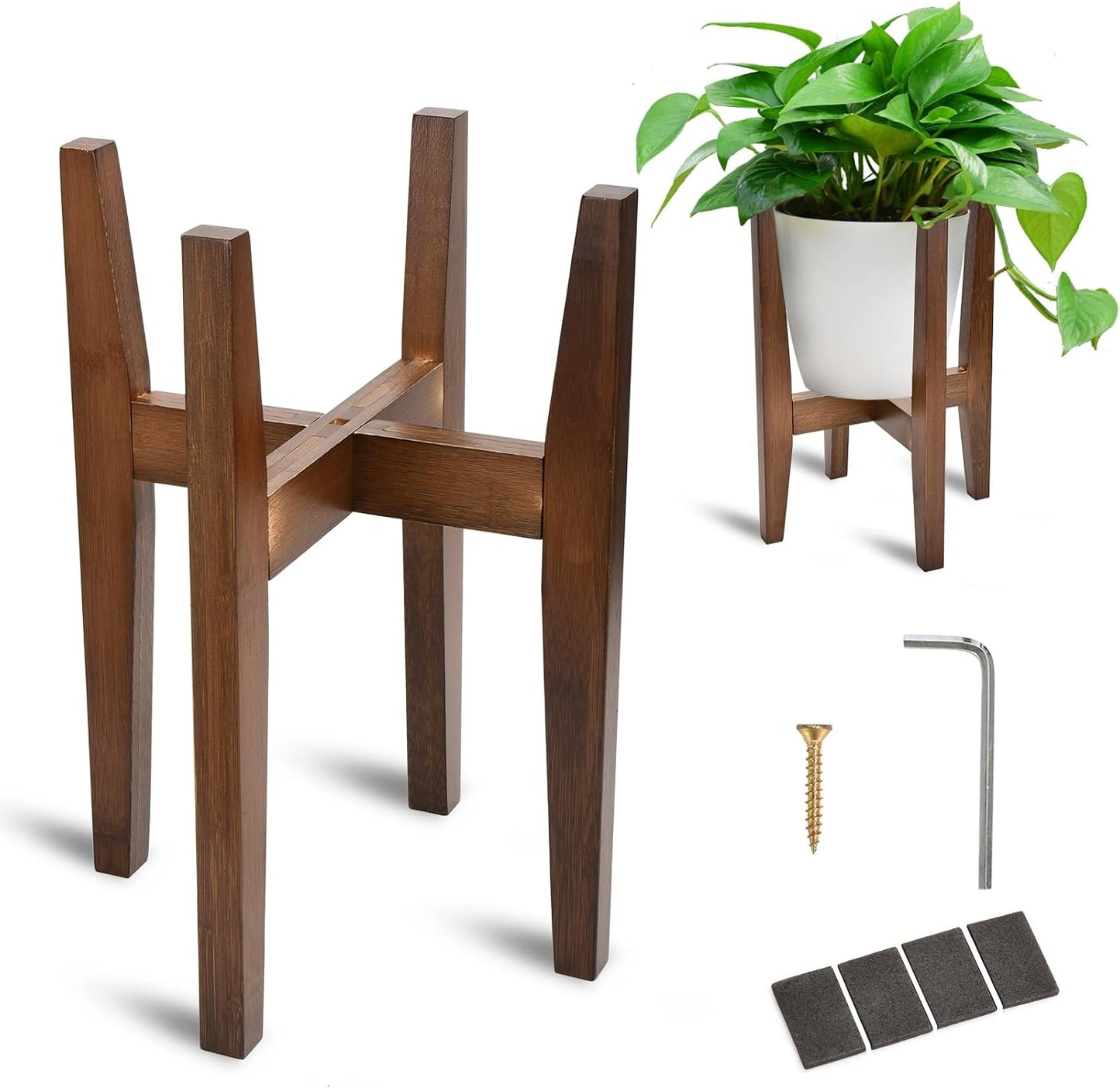 BADALU Adjustable Plant Stand Indoor, Bamboo plant stand Mid Century Plant Holder,Flower Pot Stand, Wood Plant Stand, Suitable for 8 to 12 Inches Pots, Modern Flower Stand (Excluding Potted Plants)